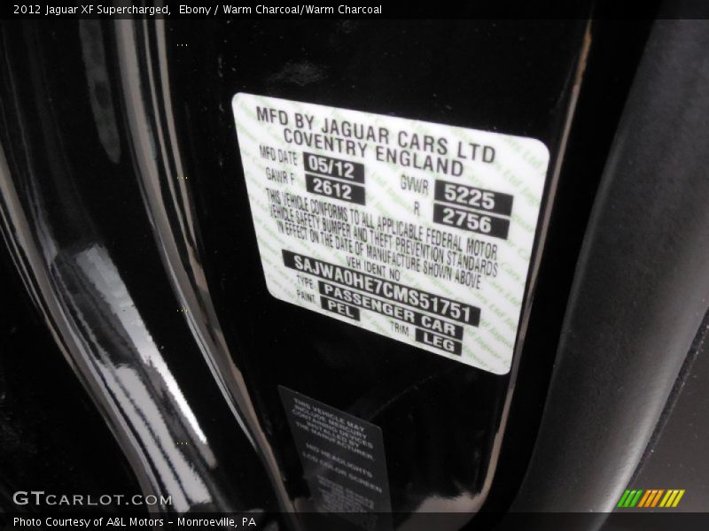 Ebony / Warm Charcoal/Warm Charcoal 2012 Jaguar XF Supercharged