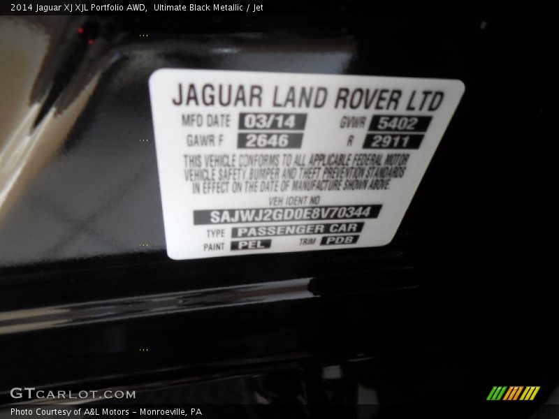 Ultimate Black Metallic / Jet 2014 Jaguar XJ XJL Portfolio AWD