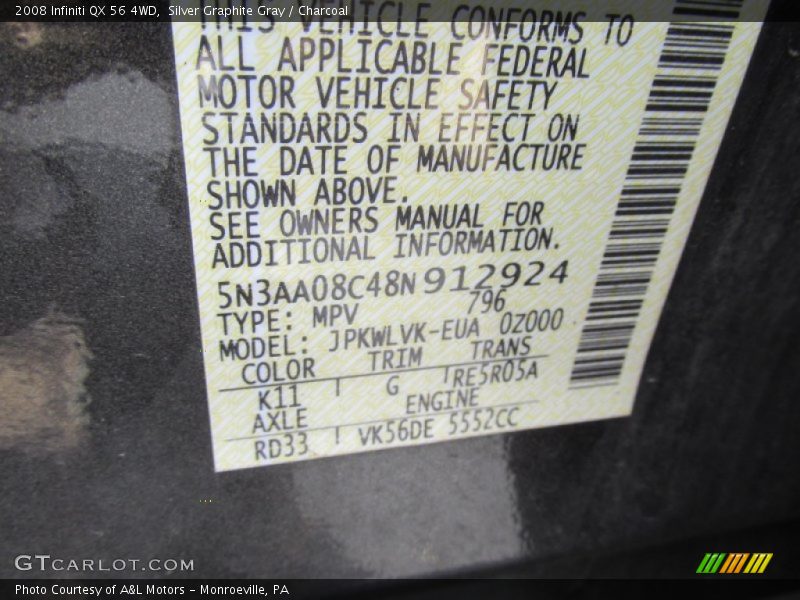 Silver Graphite Gray / Charcoal 2008 Infiniti QX 56 4WD