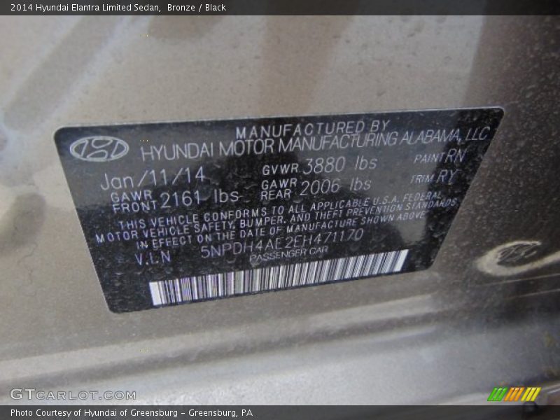 Bronze / Black 2014 Hyundai Elantra Limited Sedan