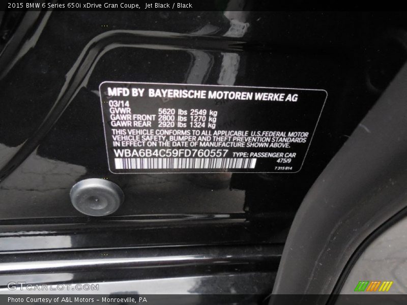 Jet Black / Black 2015 BMW 6 Series 650i xDrive Gran Coupe