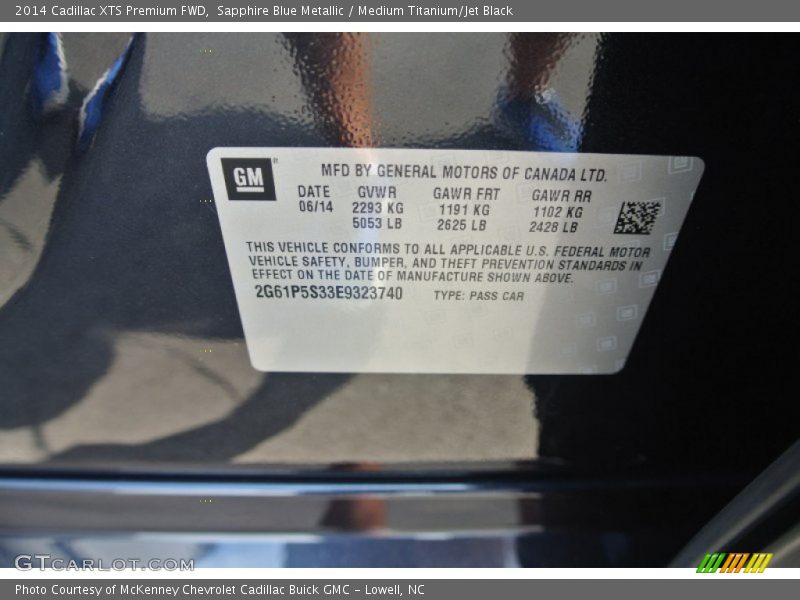 Sapphire Blue Metallic / Medium Titanium/Jet Black 2014 Cadillac XTS Premium FWD