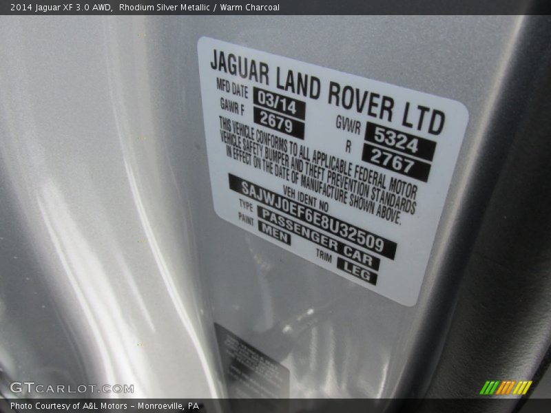 2014 XF 3.0 AWD Rhodium Silver Metallic Color Code MEN