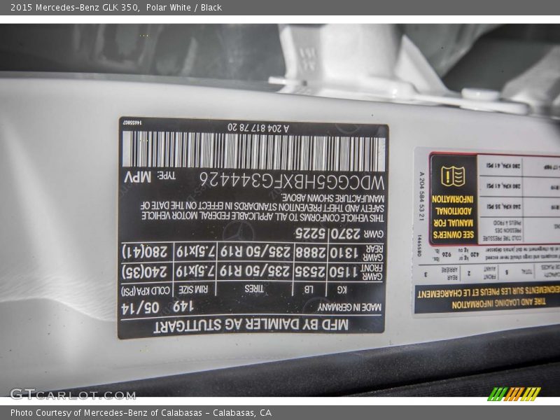 2015 GLK 350 Polar White Color Code 149