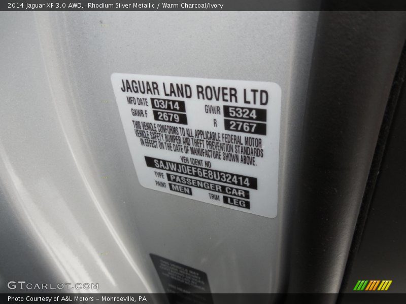 Rhodium Silver Metallic / Warm Charcoal/Ivory 2014 Jaguar XF 3.0 AWD