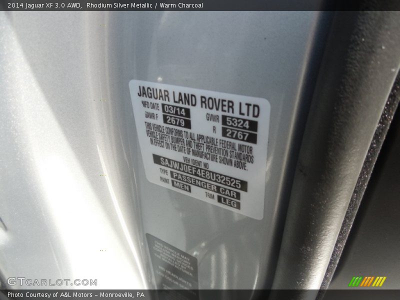 Rhodium Silver Metallic / Warm Charcoal 2014 Jaguar XF 3.0 AWD