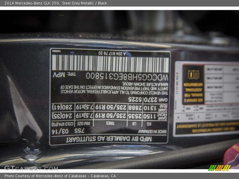 Steel Grey Metallic / Black 2014 Mercedes-Benz GLK 350