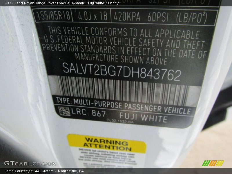 Fuji White / Ebony 2013 Land Rover Range Rover Evoque Dynamic