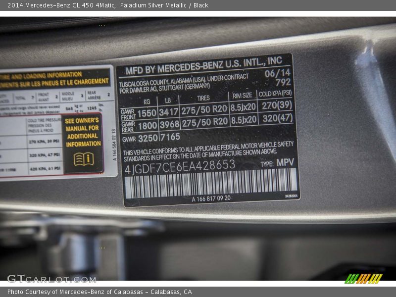 Paladium Silver Metallic / Black 2014 Mercedes-Benz GL 450 4Matic
