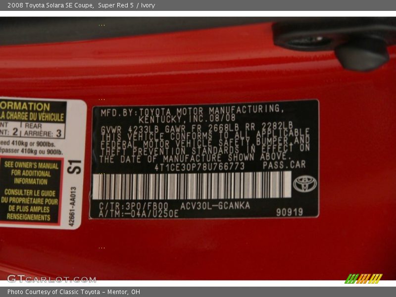 2008 Solara SE Coupe Super Red 5 Color Code 3P0