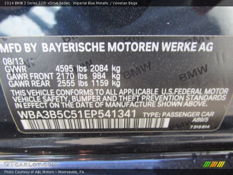 2014 3 Series 328i xDrive Sedan Imperial Blue Metallic Color Code A89