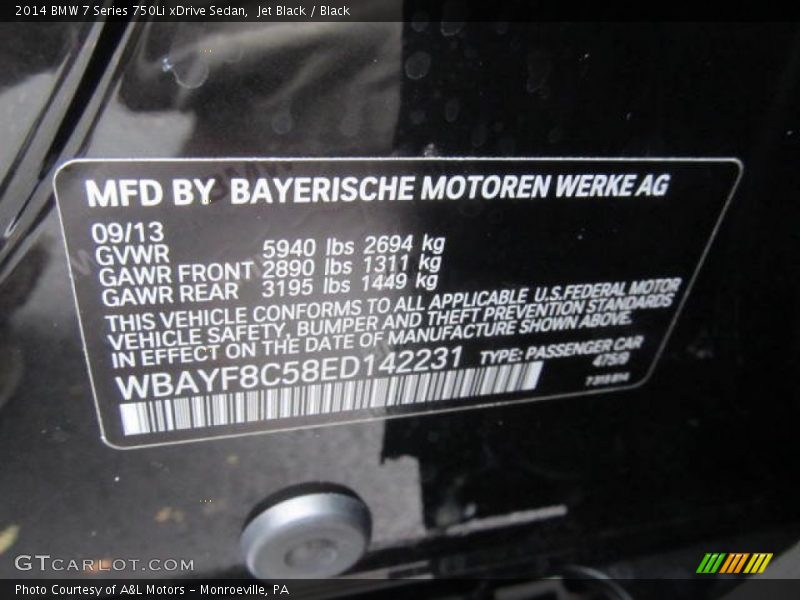 Jet Black / Black 2014 BMW 7 Series 750Li xDrive Sedan