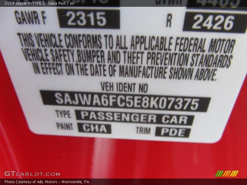 2014 F-TYPE S Salsa Red Color Code CHA