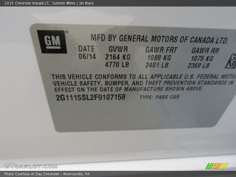 Summit White / Jet Black 2015 Chevrolet Impala LT