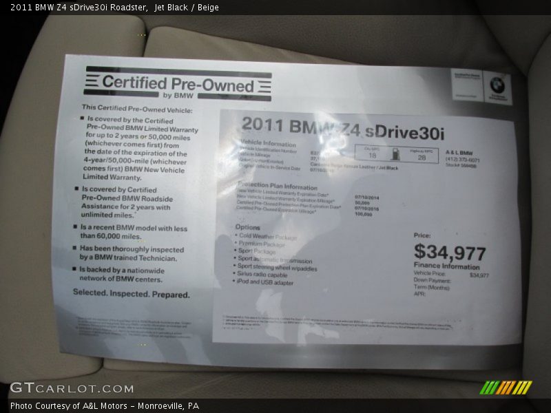 Jet Black / Beige 2011 BMW Z4 sDrive30i Roadster
