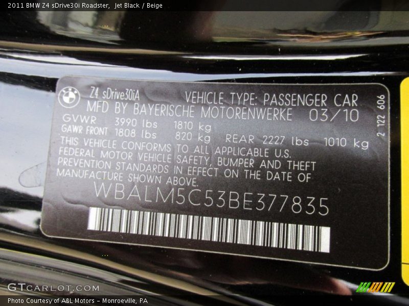 Jet Black / Beige 2011 BMW Z4 sDrive30i Roadster