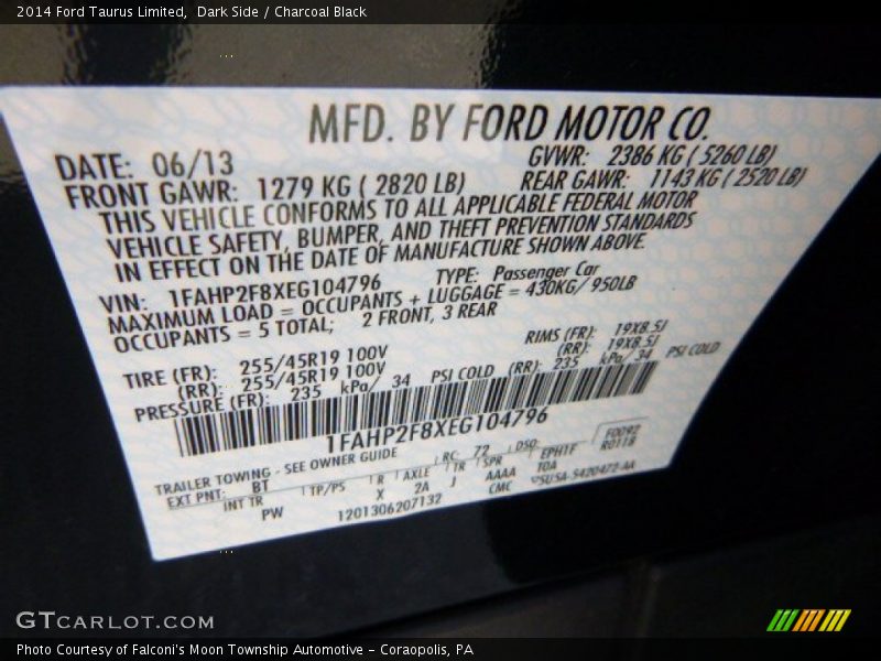 Dark Side / Charcoal Black 2014 Ford Taurus Limited