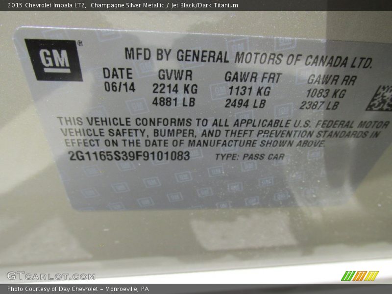 Champagne Silver Metallic / Jet Black/Dark Titanium 2015 Chevrolet Impala LTZ