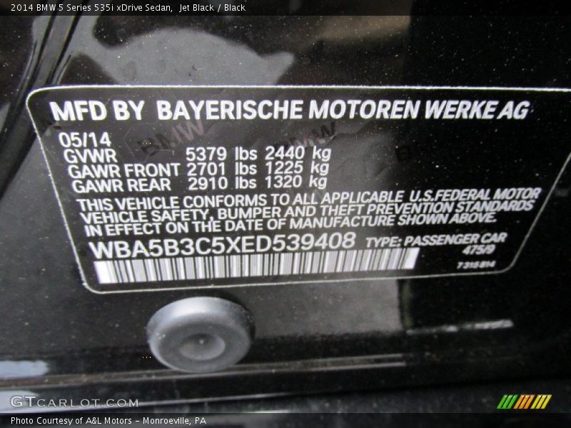 Jet Black / Black 2014 BMW 5 Series 535i xDrive Sedan