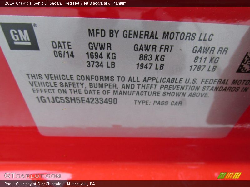 Red Hot / Jet Black/Dark Titanium 2014 Chevrolet Sonic LT Sedan