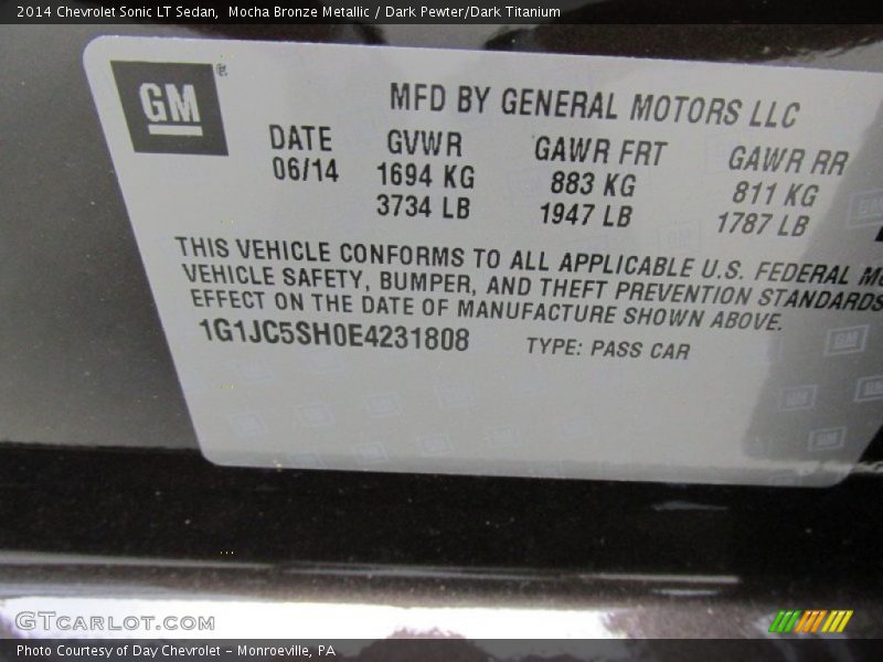 Mocha Bronze Metallic / Dark Pewter/Dark Titanium 2014 Chevrolet Sonic LT Sedan