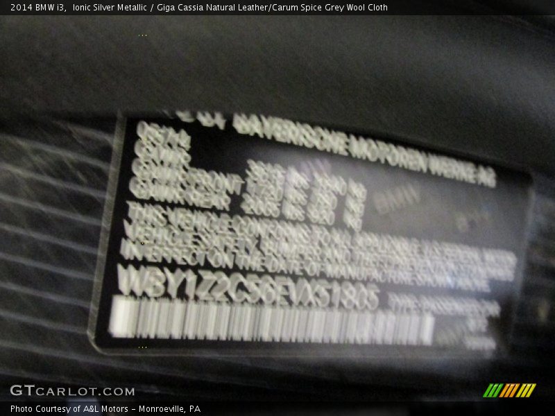 Ionic Silver Metallic / Giga Cassia Natural Leather/Carum Spice Grey Wool Cloth 2014 BMW i3
