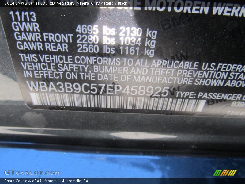 Mineral Grey Metallic / Black 2014 BMW 3 Series 335i xDrive Sedan