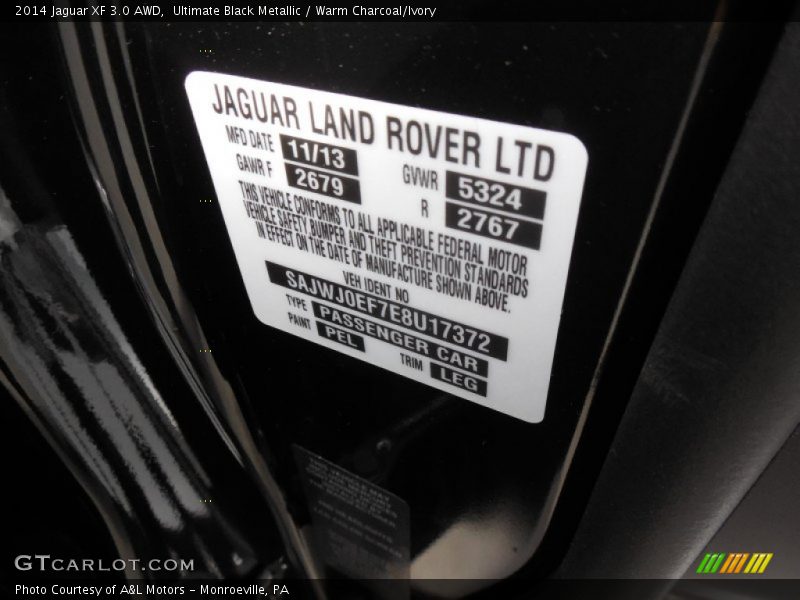 2014 XF 3.0 AWD Ultimate Black Metallic Color Code PEL