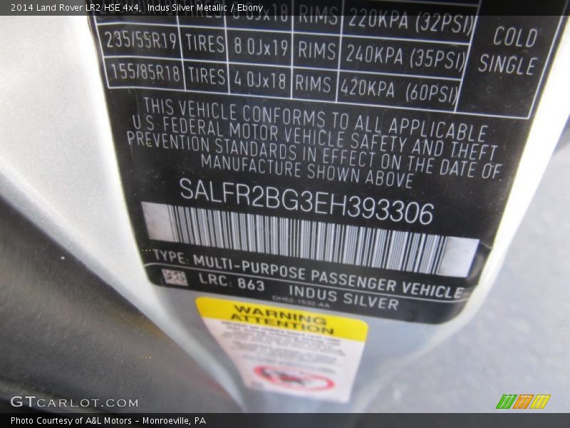 2014 LR2 HSE 4x4 Indus Silver Metallic Color Code 863