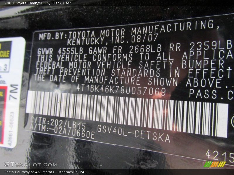 Black / Ash 2008 Toyota Camry SE V6