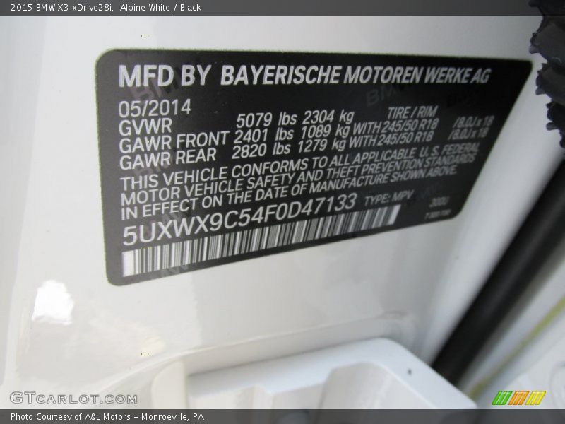 2015 X3 xDrive28i Alpine White Color Code 300