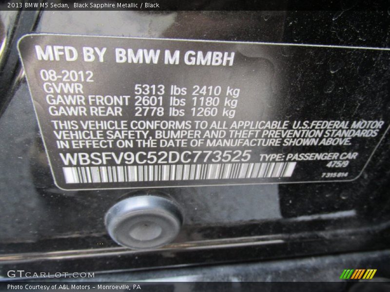 2013 M5 Sedan Black Sapphire Metallic Color Code 475