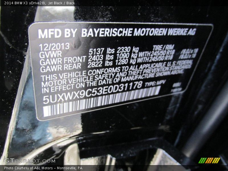 Jet Black / Black 2014 BMW X3 xDrive28i