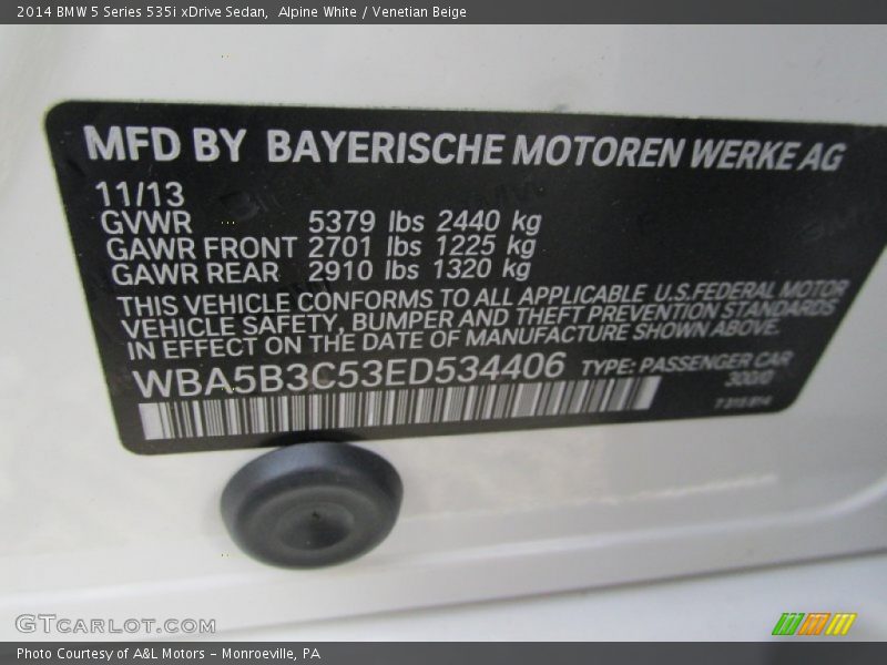 Alpine White / Venetian Beige 2014 BMW 5 Series 535i xDrive Sedan