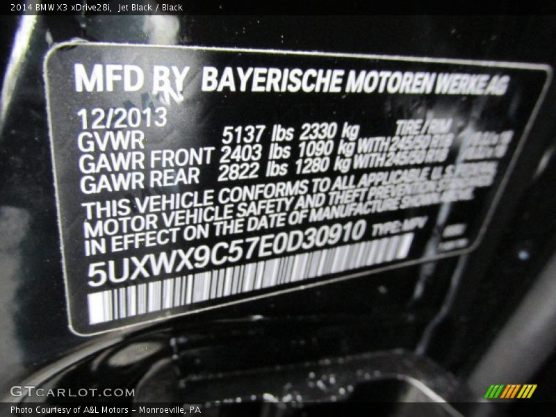Jet Black / Black 2014 BMW X3 xDrive28i
