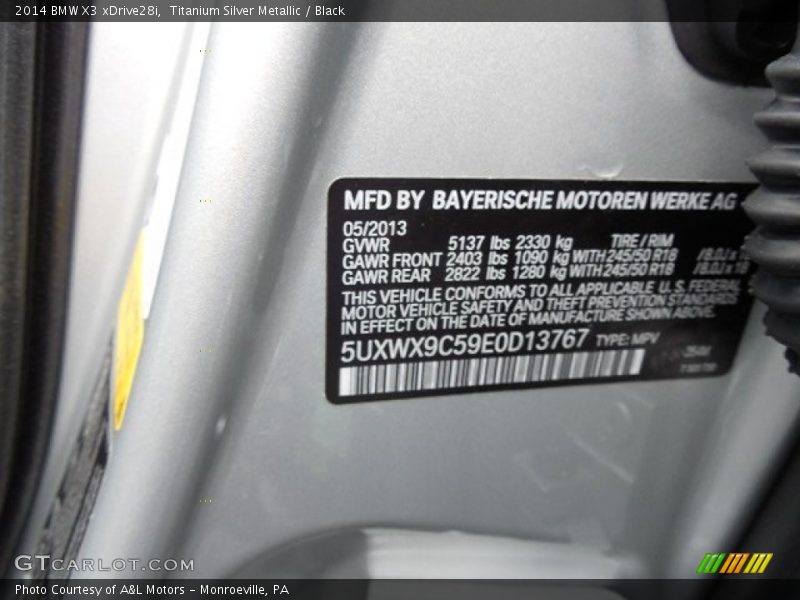 Titanium Silver Metallic / Black 2014 BMW X3 xDrive28i
