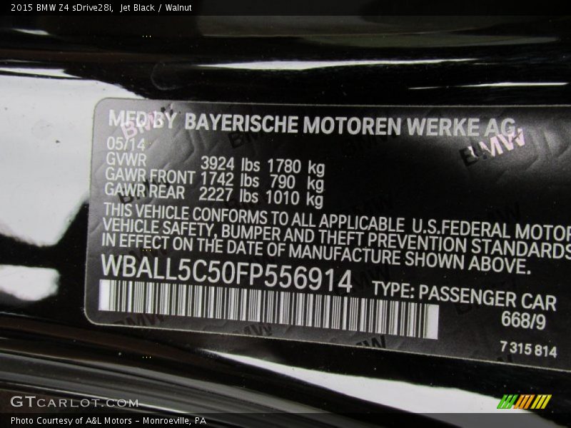 2015 Z4 sDrive28i Jet Black Color Code 668