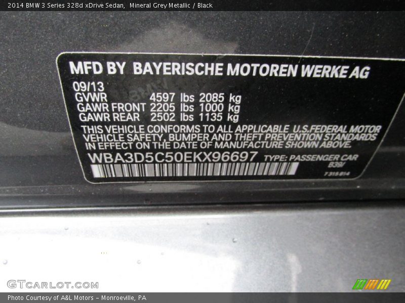 2014 3 Series 328d xDrive Sedan Mineral Grey Metallic Color Code B39