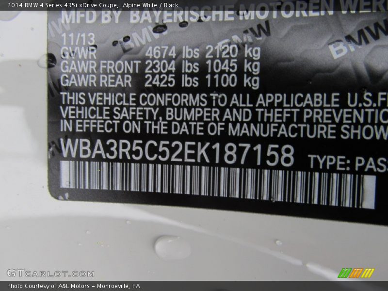 Alpine White / Black 2014 BMW 4 Series 435i xDrive Coupe