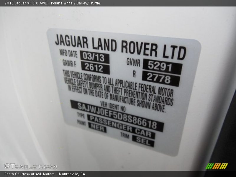 Polaris White / Barley/Truffle 2013 Jaguar XF 3.0 AWD