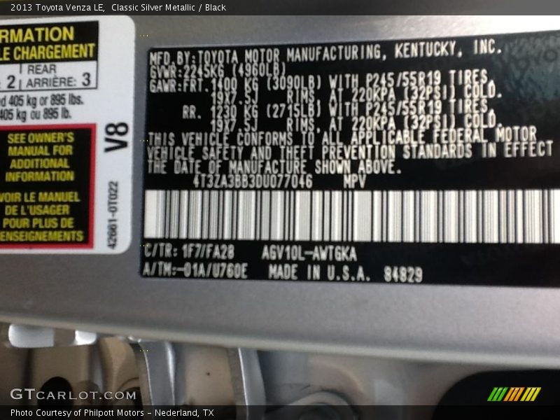Classic Silver Metallic / Black 2013 Toyota Venza LE