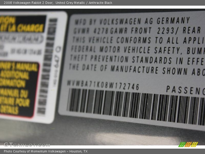 United Grey Metallic / Anthracite Black 2008 Volkswagen Rabbit 2 Door
