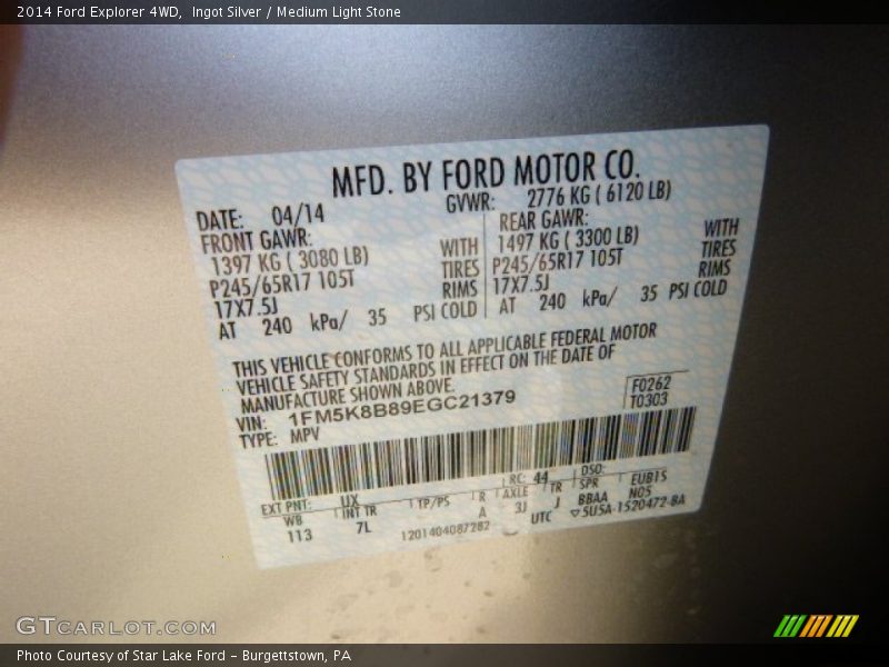 Ingot Silver / Medium Light Stone 2014 Ford Explorer 4WD