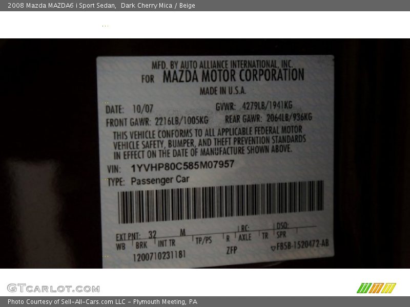 Dark Cherry Mica / Beige 2008 Mazda MAZDA6 i Sport Sedan