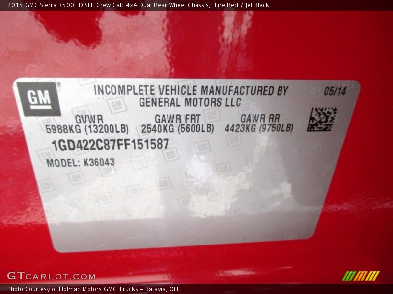 Fire Red / Jet Black 2015 GMC Sierra 3500HD SLE Crew Cab 4x4 Dual Rear Wheel Chassis