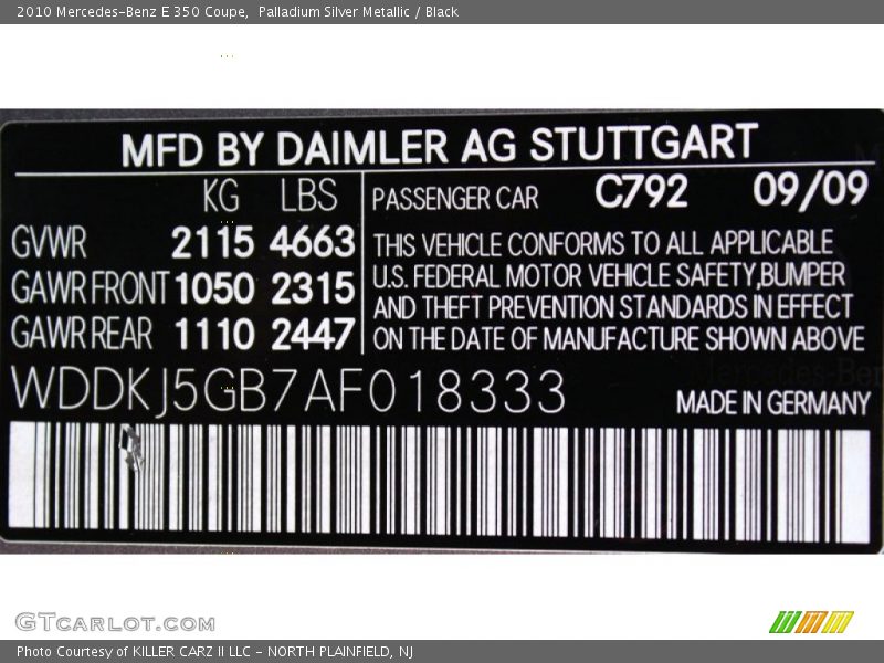 Palladium Silver Metallic / Black 2010 Mercedes-Benz E 350 Coupe