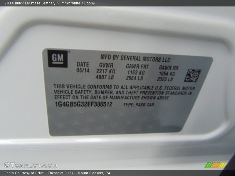 Summit White / Ebony 2014 Buick LaCrosse Leather