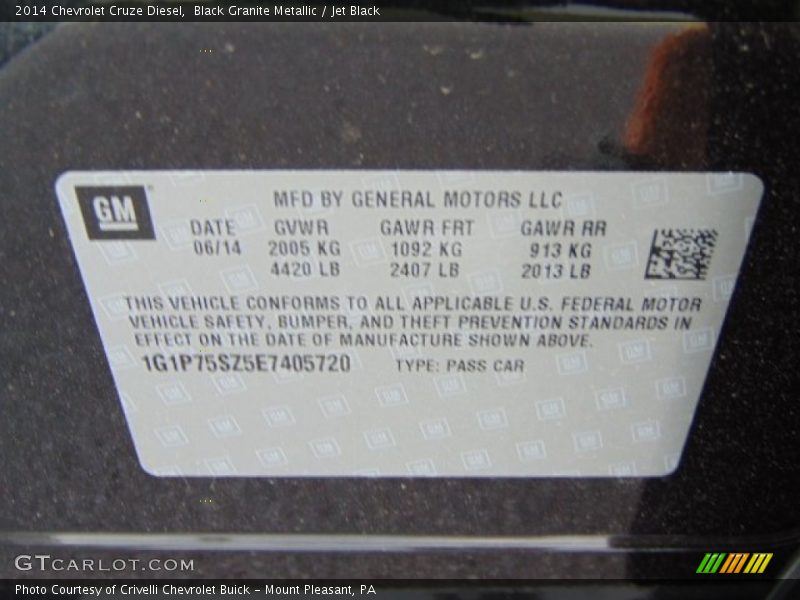 Black Granite Metallic / Jet Black 2014 Chevrolet Cruze Diesel