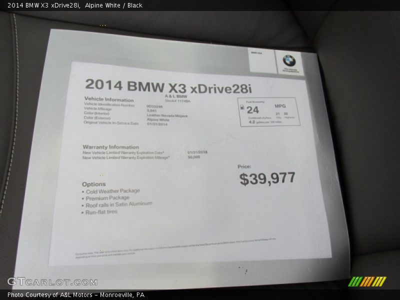 Alpine White / Black 2014 BMW X3 xDrive28i