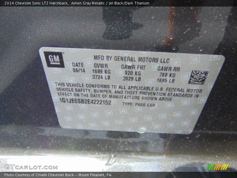 Ashen Gray Metallic / Jet Black/Dark Titanium 2014 Chevrolet Sonic LTZ Hatchback